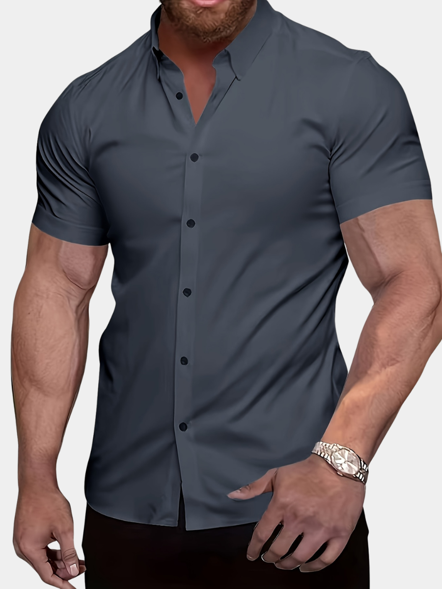 Chemise unie manches courtes à col revers