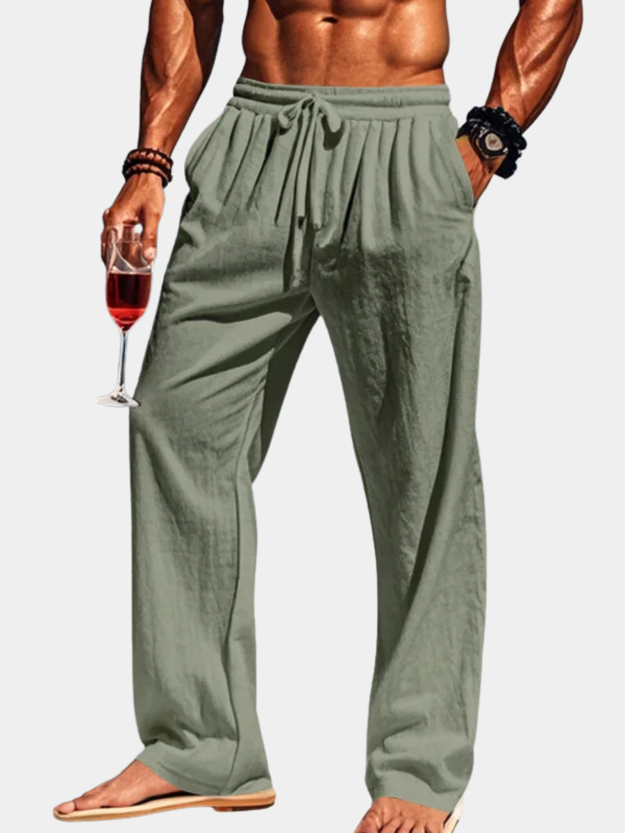 Pantalon ample aspect lin à cordon