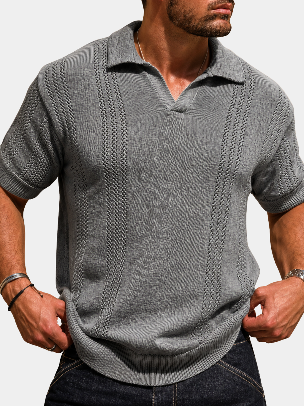 Polo en maille ajourée texturée