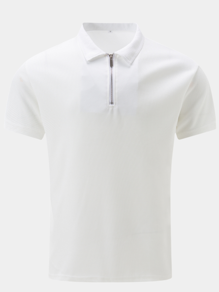 Polo zippé manches courtes maille texturée