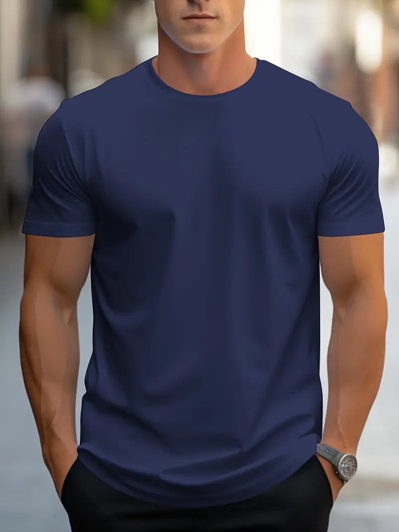 T-shirt essentiel col rond manches courtes coupe slim homme – Bleu marine