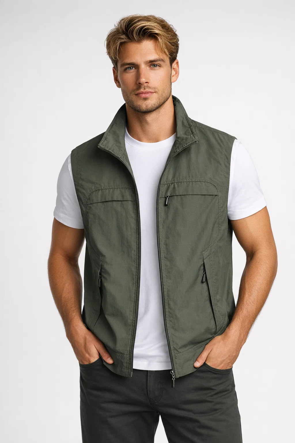 Gilet utilitaire sans manches zippé multipoches