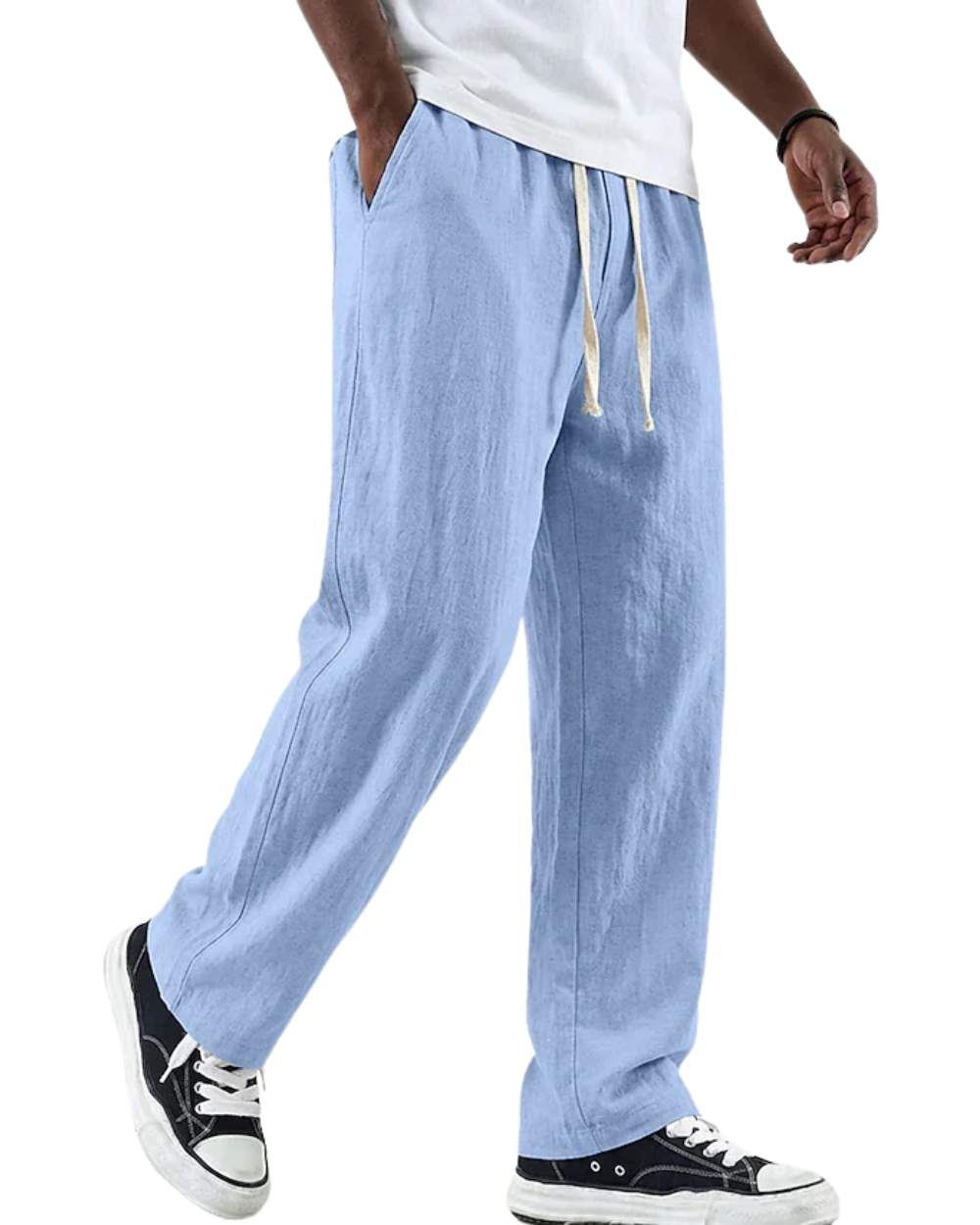 Pantalon aspect lin taille à cordon