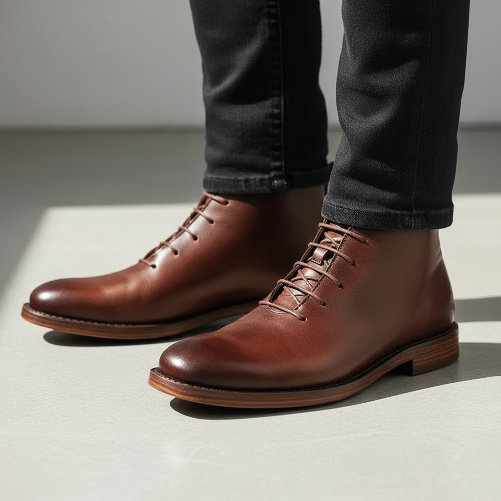 Bottes à lacets tige montante empeigne lisse bout rond homme – Gien