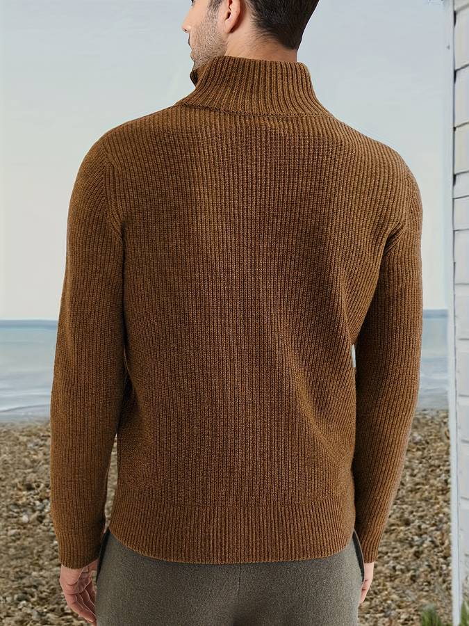 Pull zippé en grosse maille à col montant chaleureux style chic homme – Angoulême
