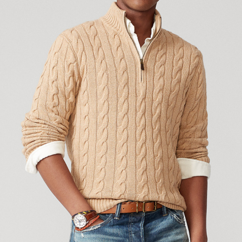 Pull demi-zip cachemire maille torsadée au chic discret homme – Laye