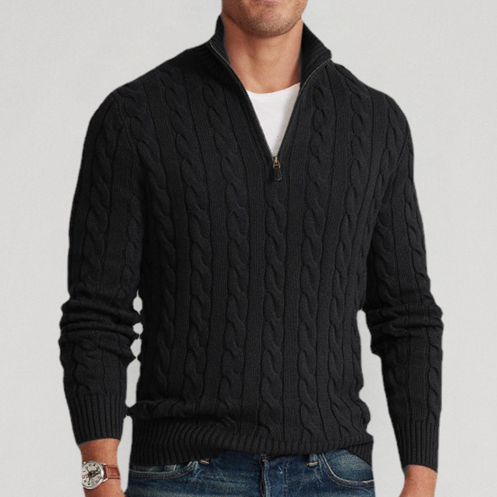 Pull demi-zip cachemire maille torsadée au chic discret homme – Laye
