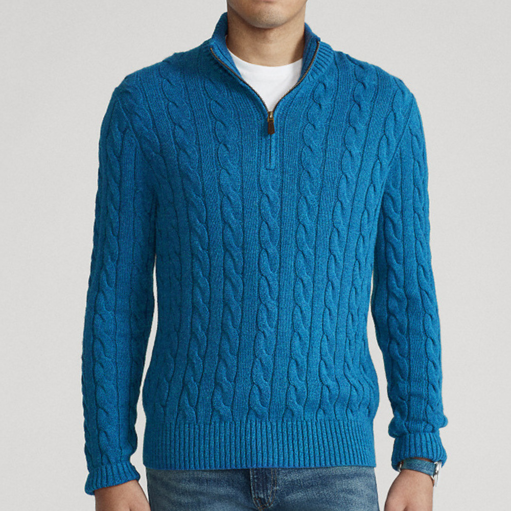 Pull demi-zip cachemire maille torsadée au chic discret homme – Laye