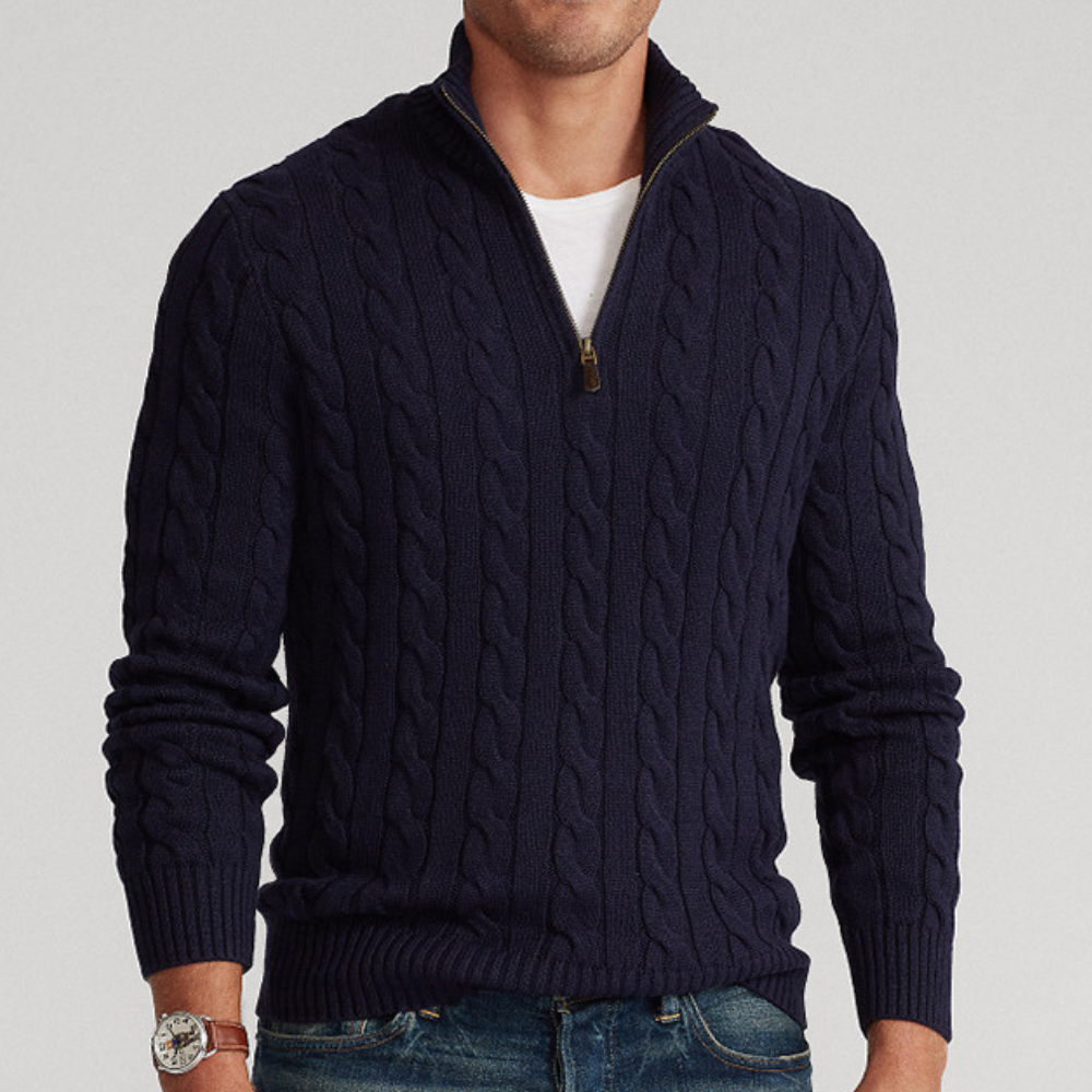 Pull demi-zip cachemire maille torsadée au chic discret homme – Laye