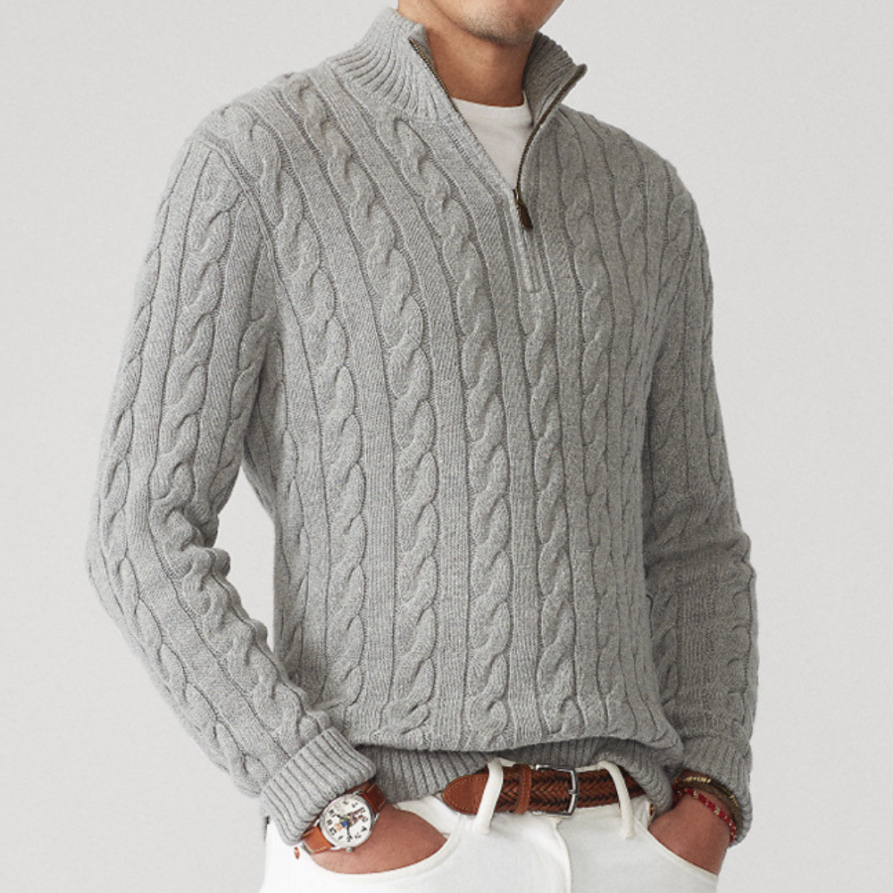 Pull demi-zip cachemire maille torsadée au chic discret homme – Laye