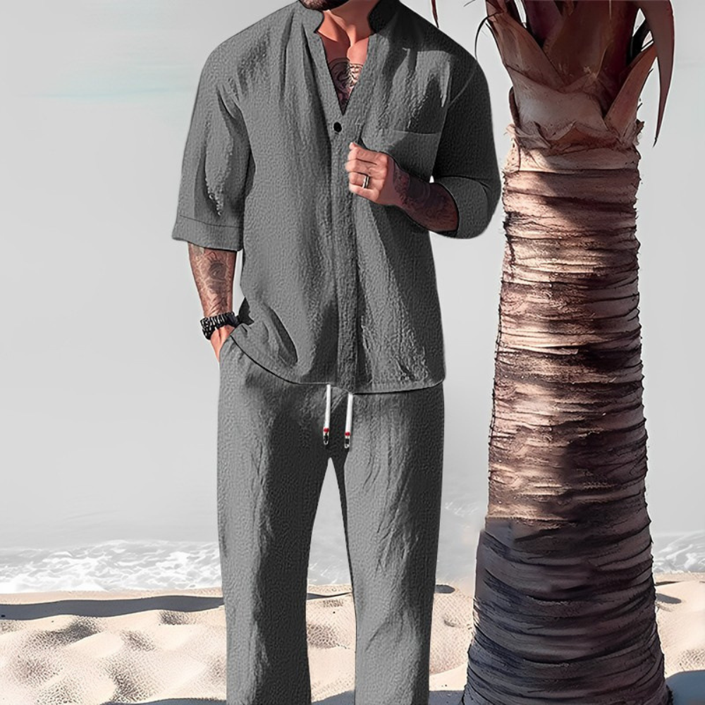 Ensemble en lin chemise et pantalon décontracté deux pièces homme – Erdeven