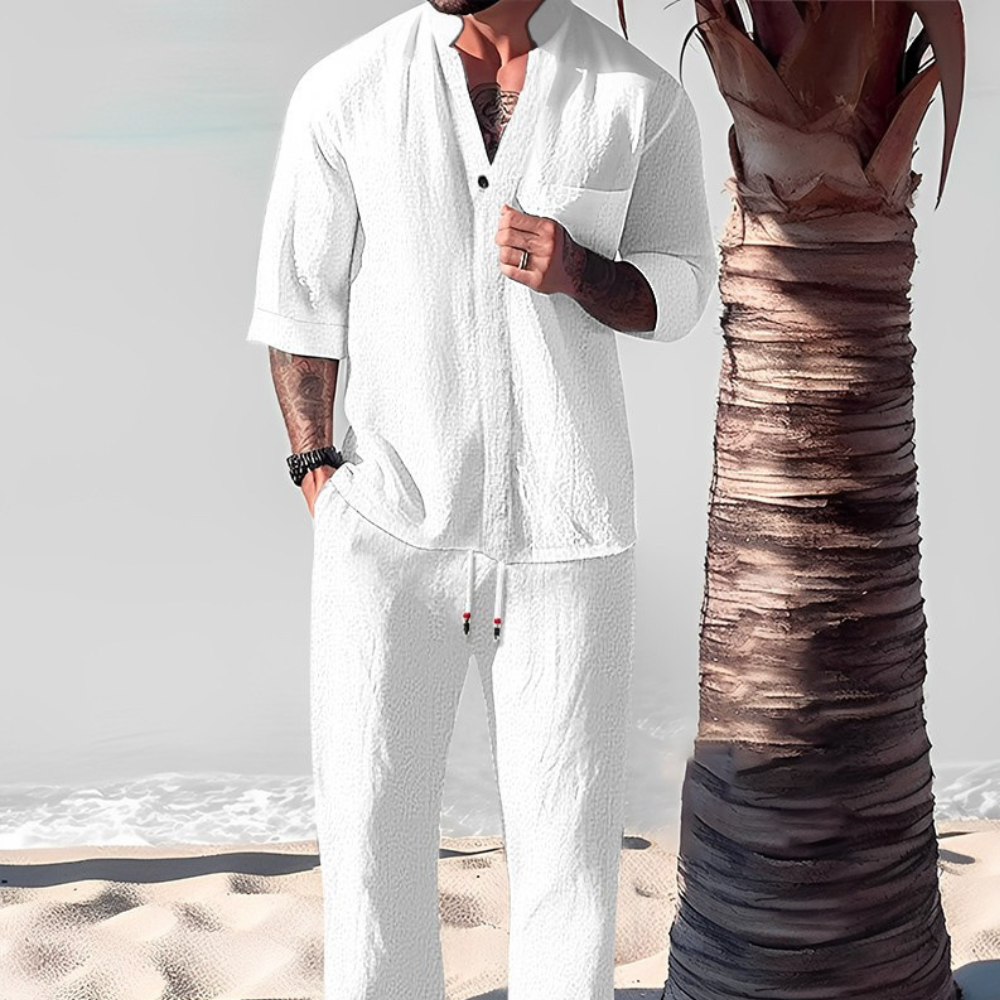 Ensemble en lin chemise et pantalon décontracté deux pièces homme – Erdeven