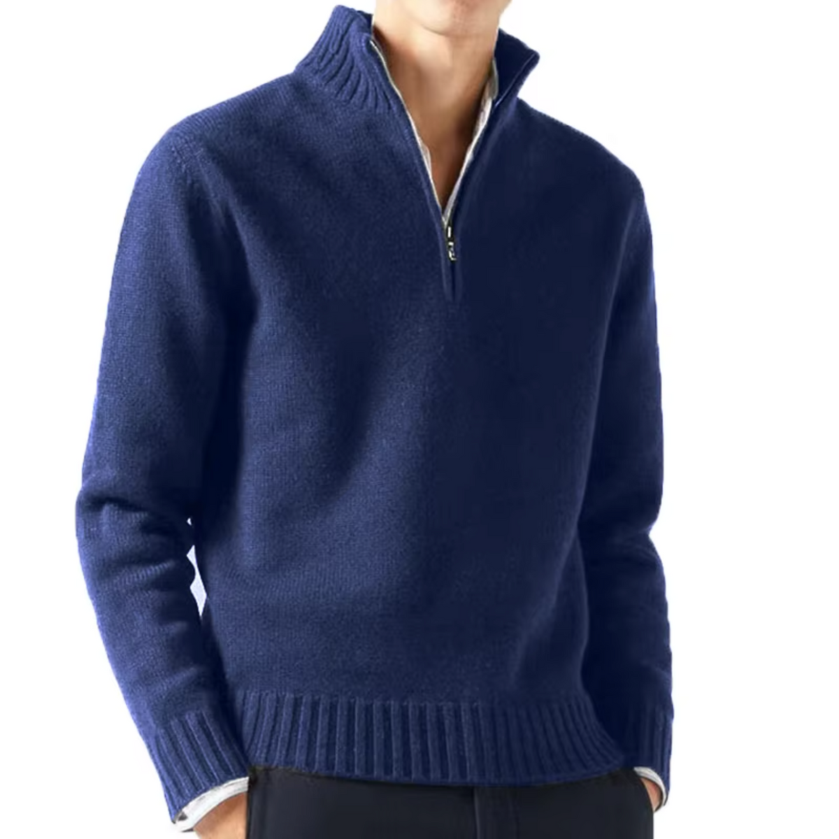Pull col montant zippé en laine maille fine coupe ajustée homme – Pyla