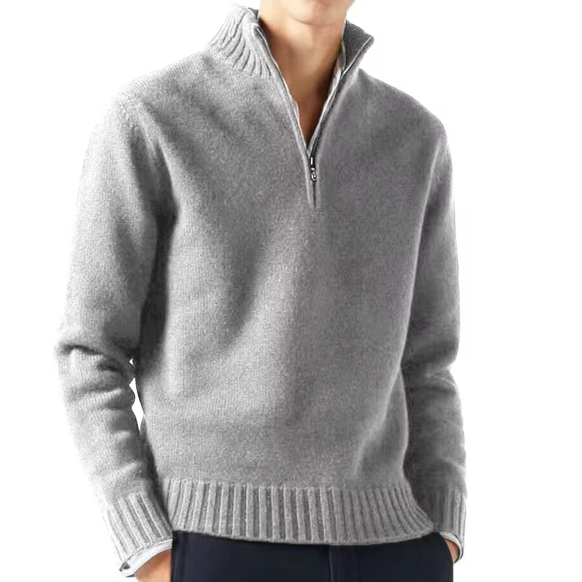 Pull col montant zippé en laine maille fine coupe ajustée homme – Pyla