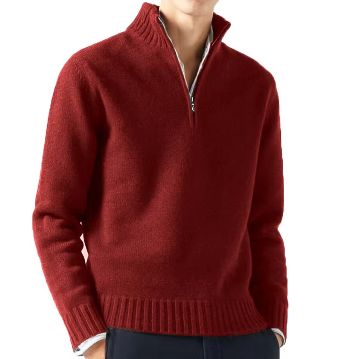 Pull col montant zippé en laine maille fine coupe ajustée homme – Pyla