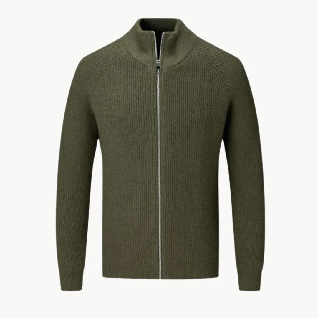 Cardigan en cachemire à col montant et zip intégral douceur raffinée homme – Vert foncé