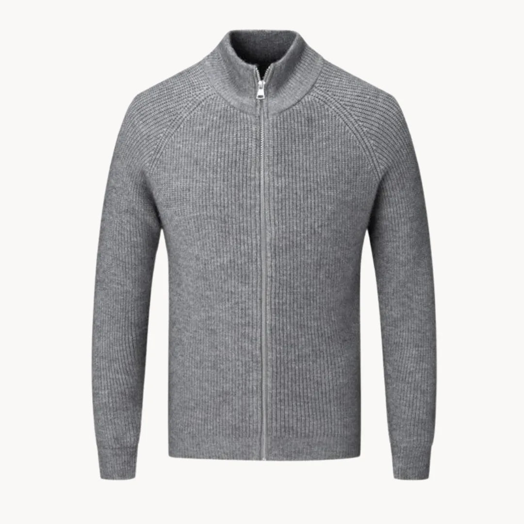 Cardigan en cachemire à col montant et zip intégral douceur raffinée homme – Gris