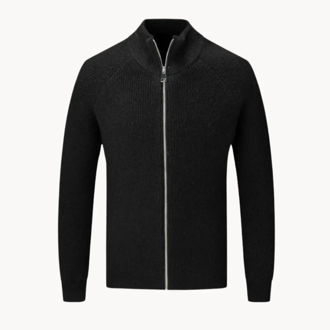 Cardigan en cachemire à col montant et zip intégral douceur raffinée homme – Noir