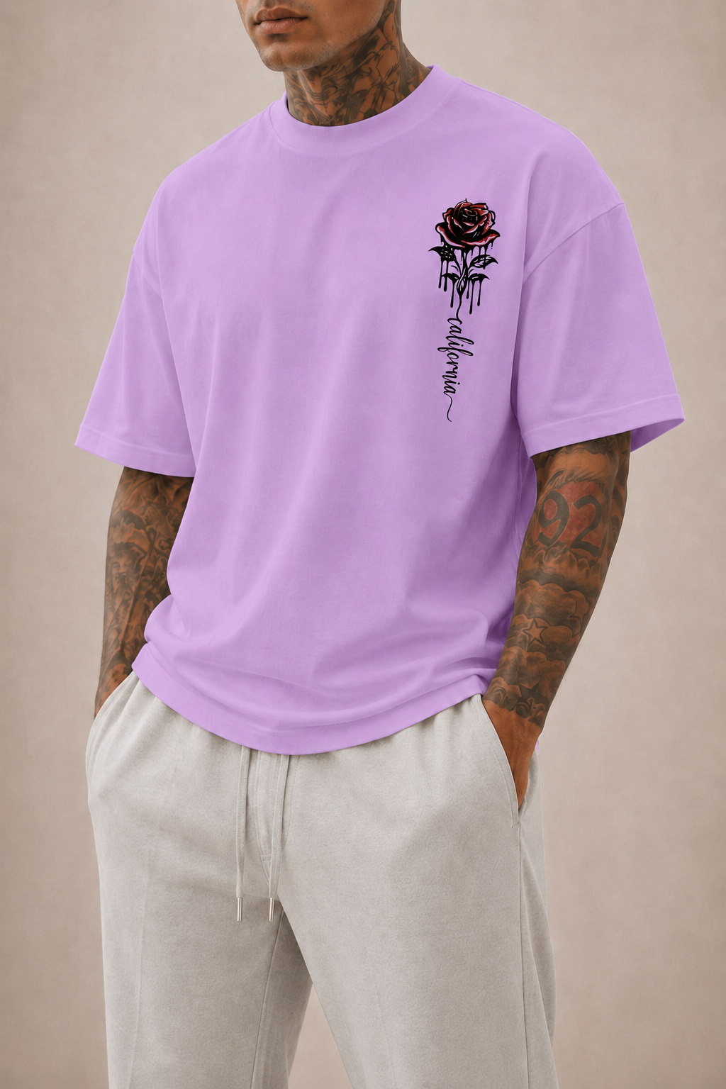 T-shirt oversize imprimé roses au chic discret au style intemporel homme – Embrun