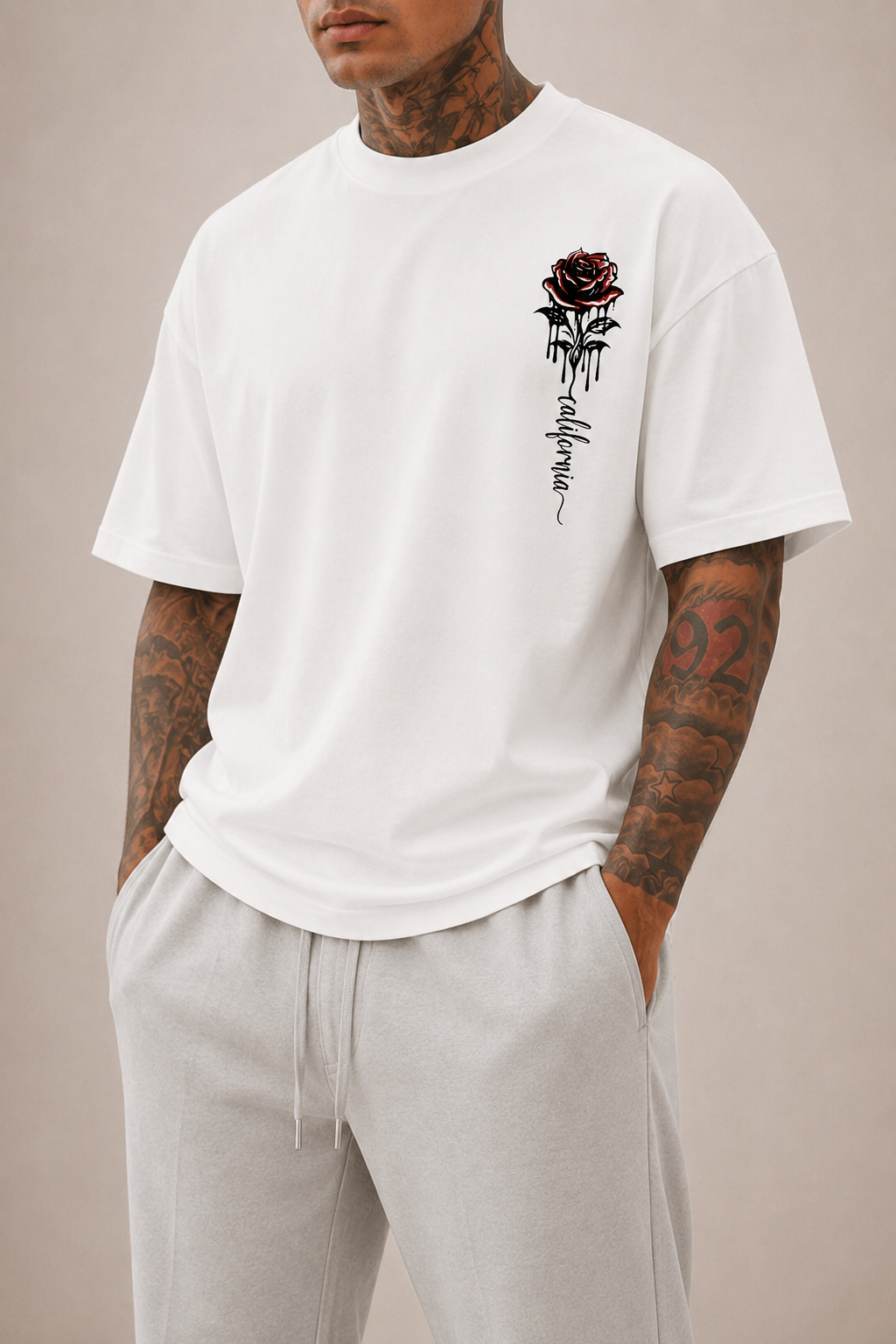 T-shirt oversize imprimé roses au chic discret au style intemporel homme – Embrun