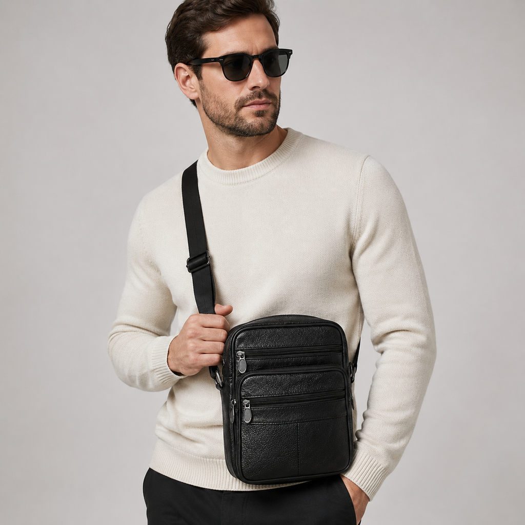Sac porté épaule en cuir compact structuré style sobre et élégant homme – Auxerre