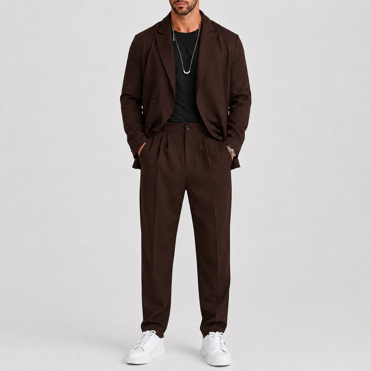 Ensemble deux pièces blazer à col classique et pantalon élégant homme – Dol