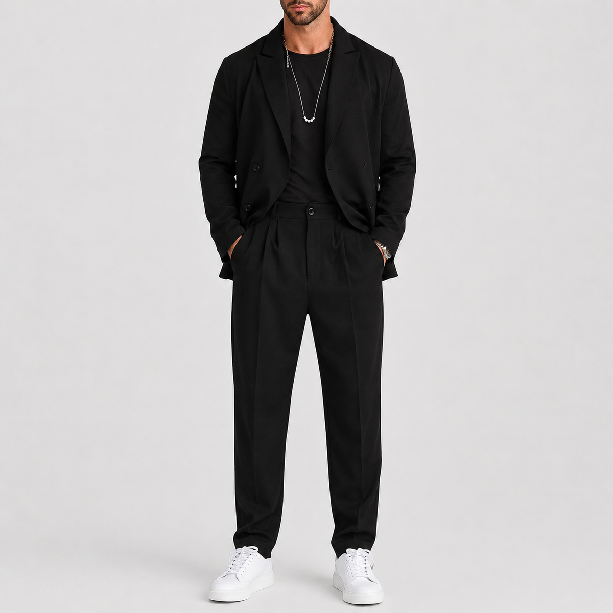 Ensemble deux pièces blazer à col classique et pantalon élégant homme – Dol