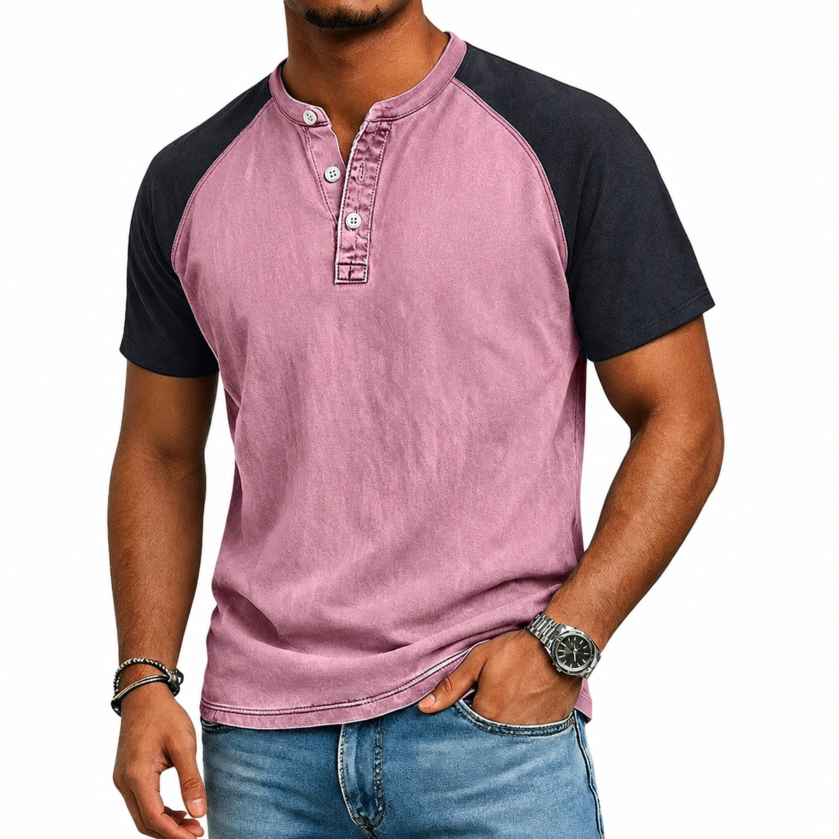 T-shirt bicolore à finition délavée