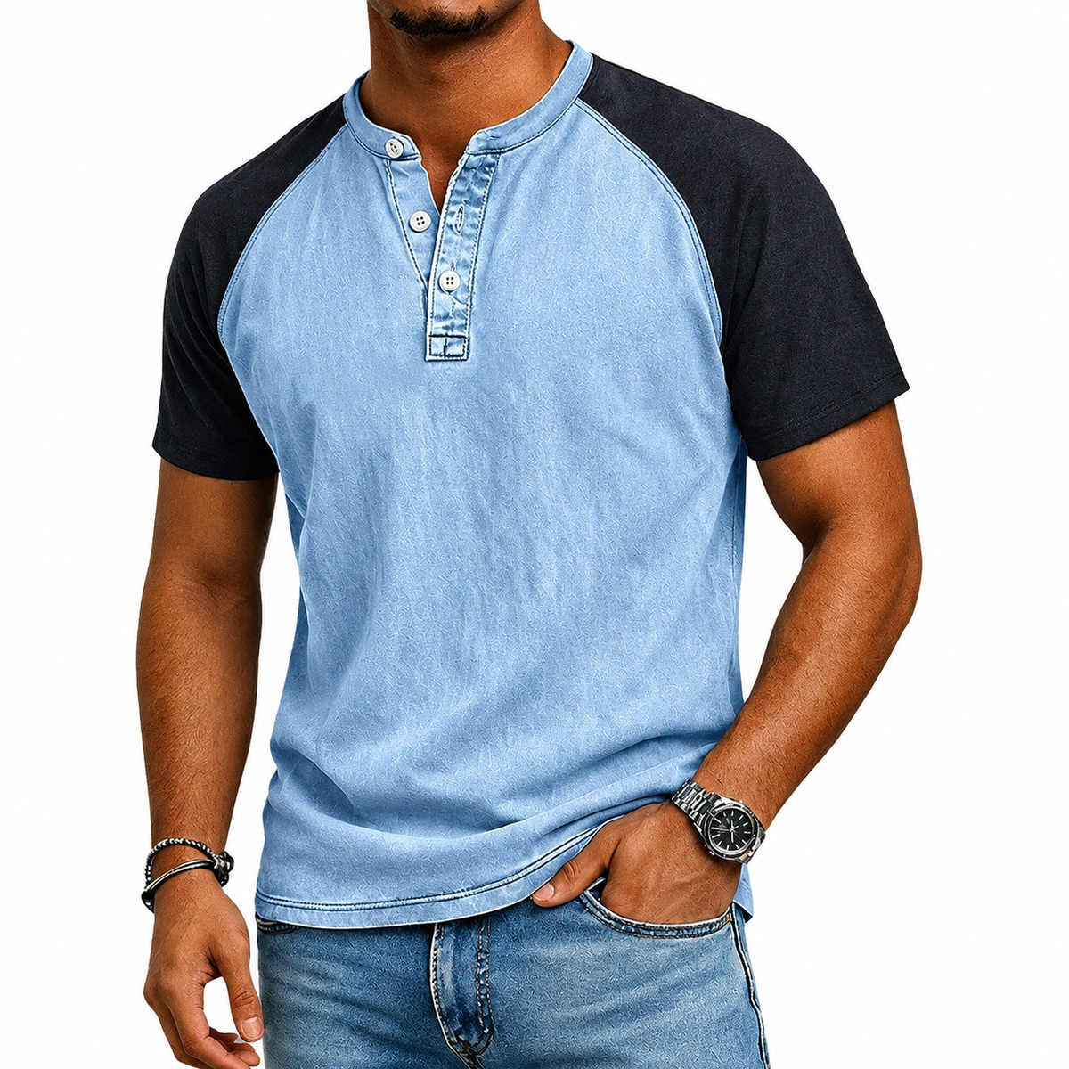 T-shirt bicolore à finition délavée