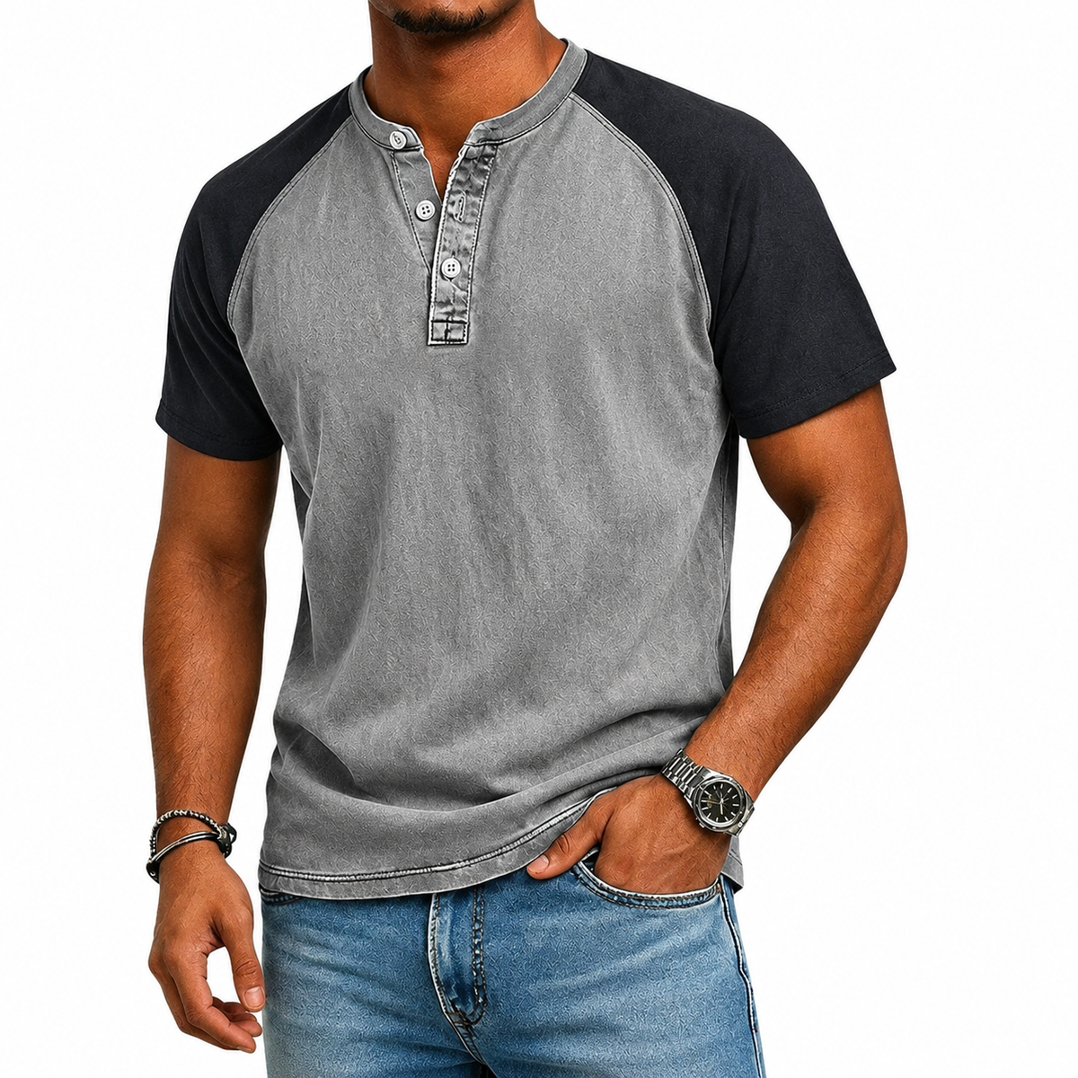 T-shirt bicolore à finition délavée