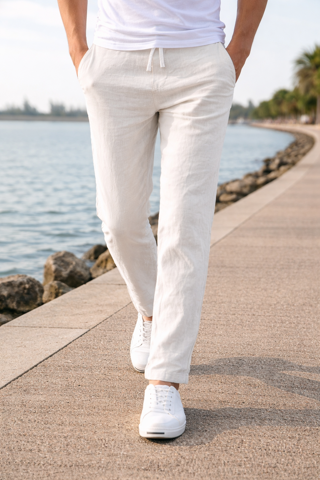 Pantalon en coton coupe droite à cordon de serrage confort décontracté homme – Pau
