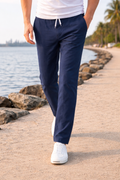 Pantalon en coton coupe droite à cordon de serrage confort décontracté homme – Pau