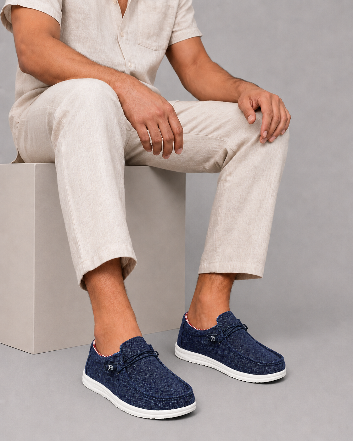 Mocassins en toile à enfiler légers respirants style décontracté homme – Verdelais