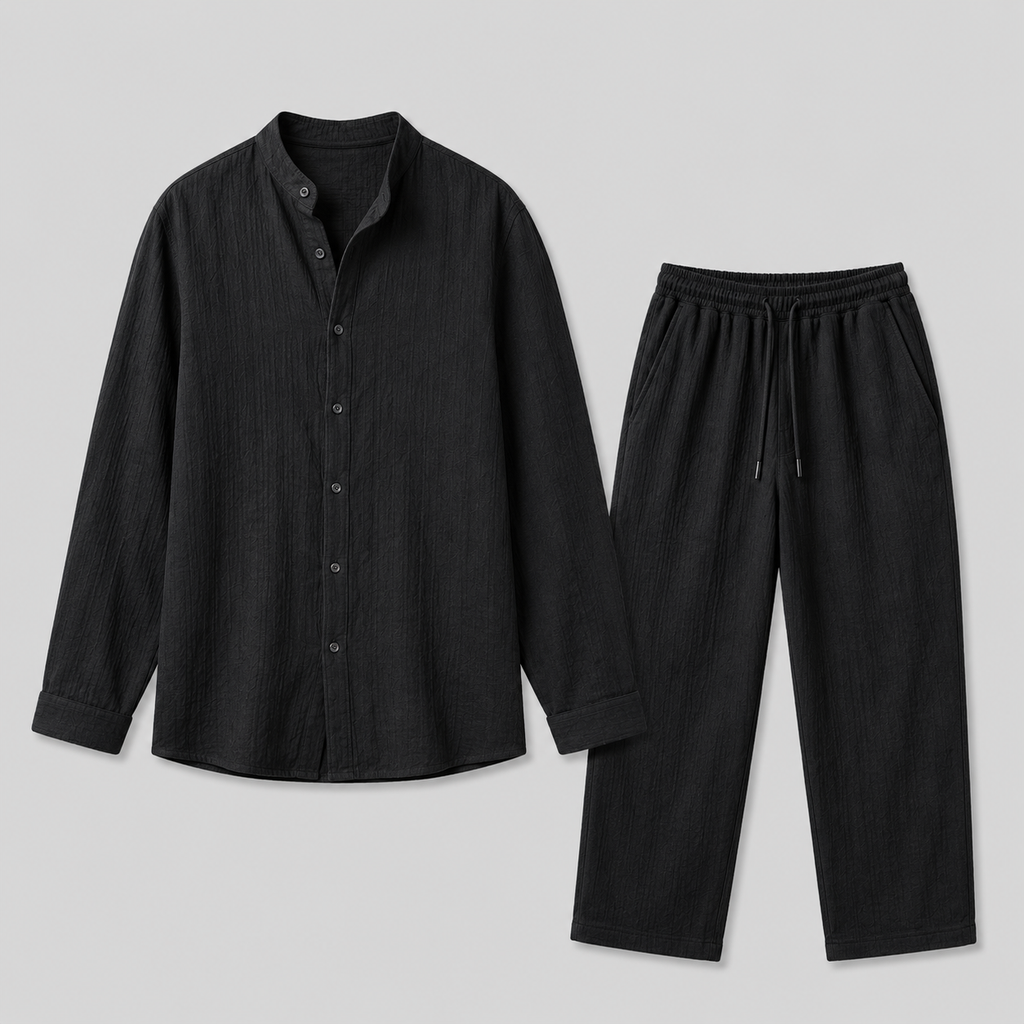 Ensemble d'été chemise col montant et pantalon assorti homme – Montsoreau