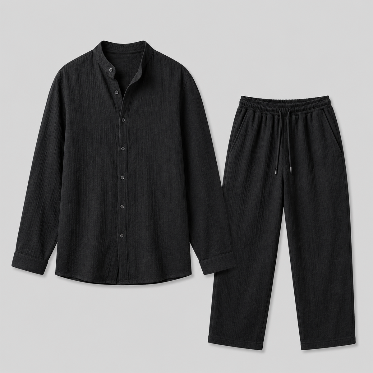 Ensemble d'été chemise col montant et pantalon assorti homme – Montsoreau