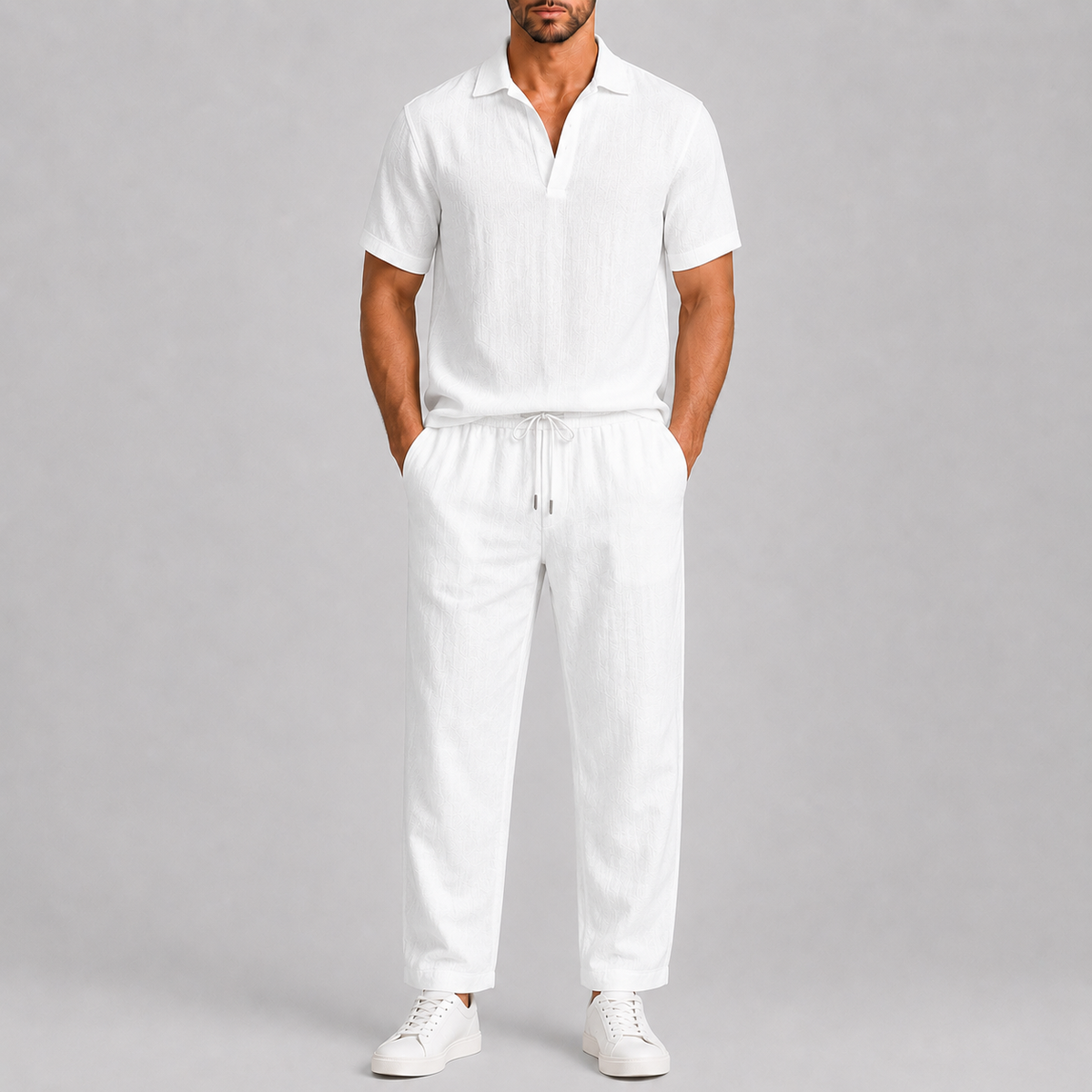 Ensemble en lin blanc chemise et pantalon au style intemporel homme – Javel