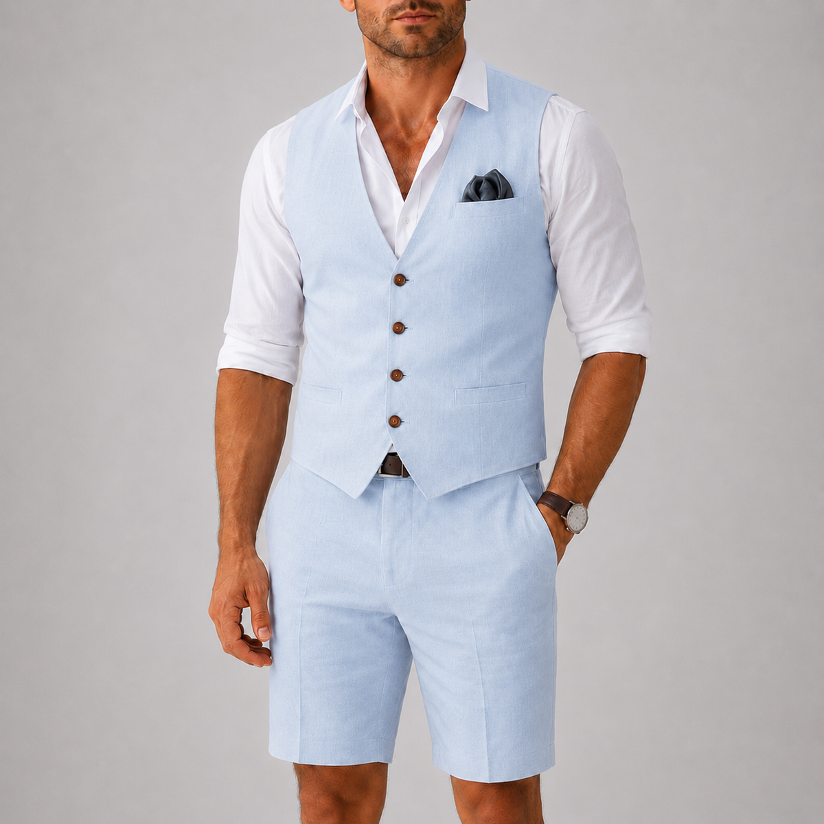 Ensemble en lin gilet et short au style intemporel homme – Exelmans