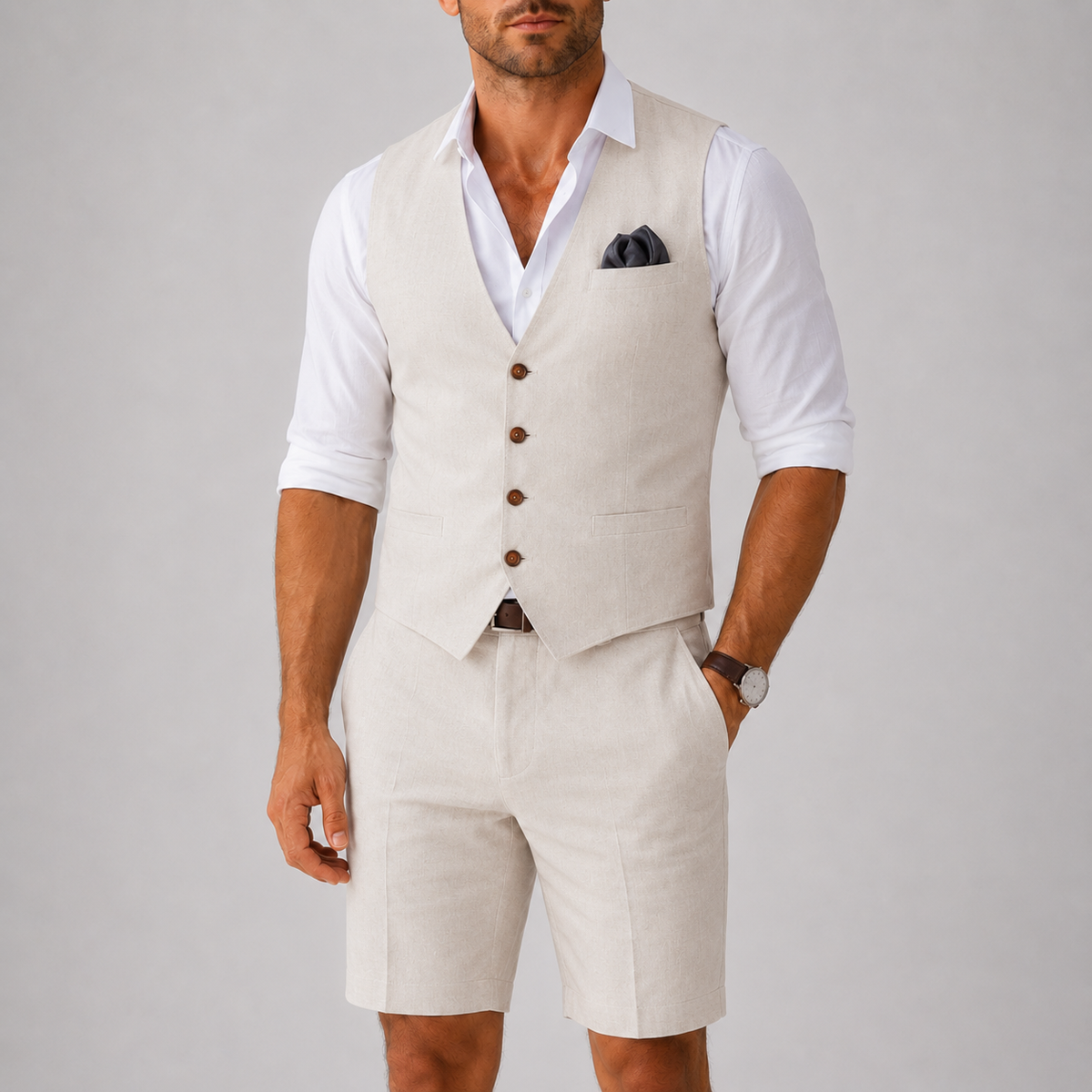 Ensemble en lin gilet et short au style intemporel homme – Exelmans