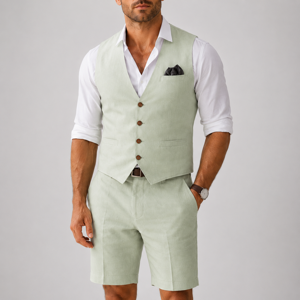 Ensemble en lin gilet et short au style intemporel homme – Exelmans