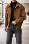 Veste en cuir suédé à col zippé finition texturée pour le quotidien homme – Castets