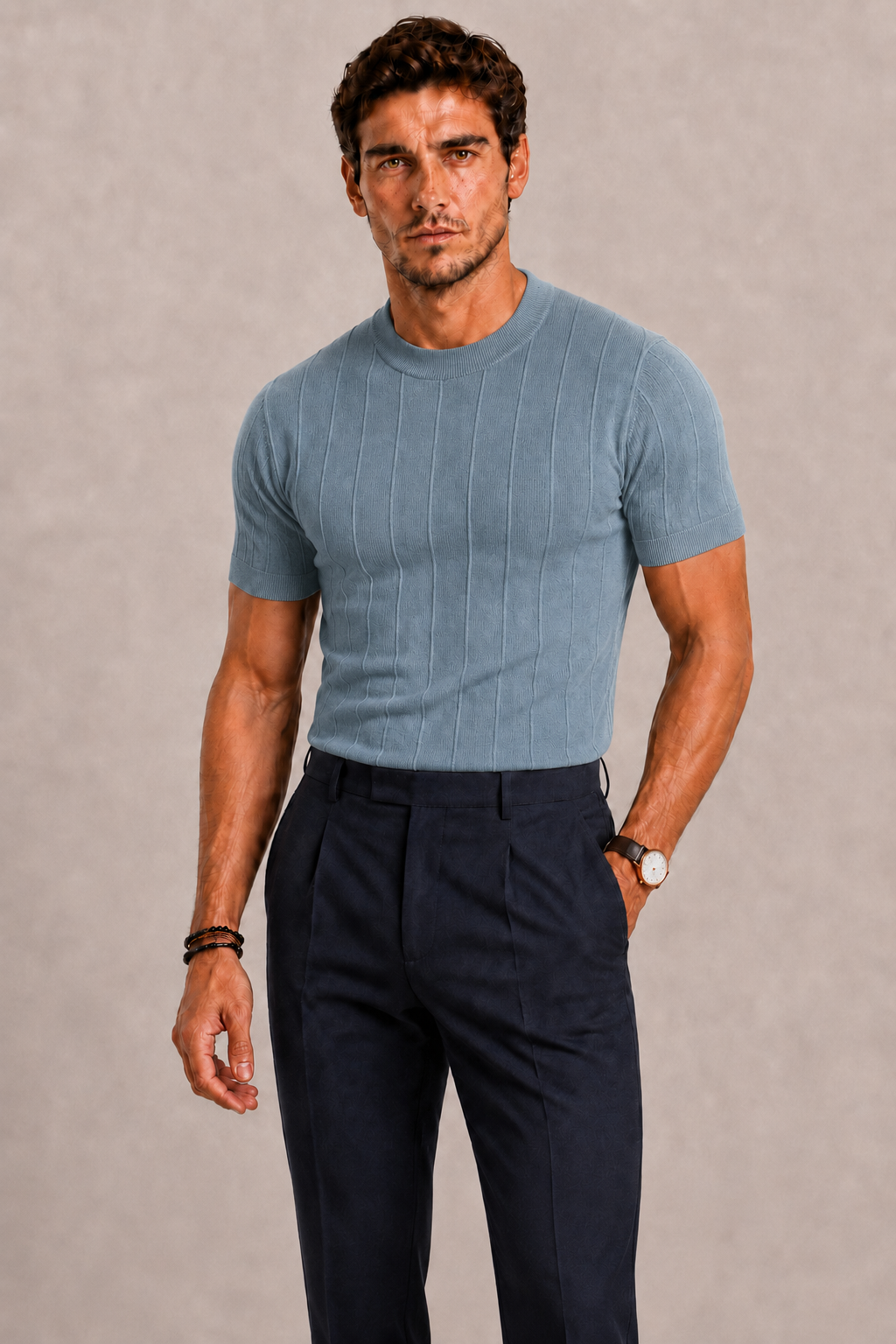 Polo tricoté structure verticale luxe discret confort raffiné homme – Macau