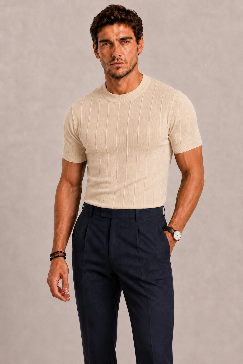 Polo tricoté structure verticale luxe discret confort raffiné homme – Macau