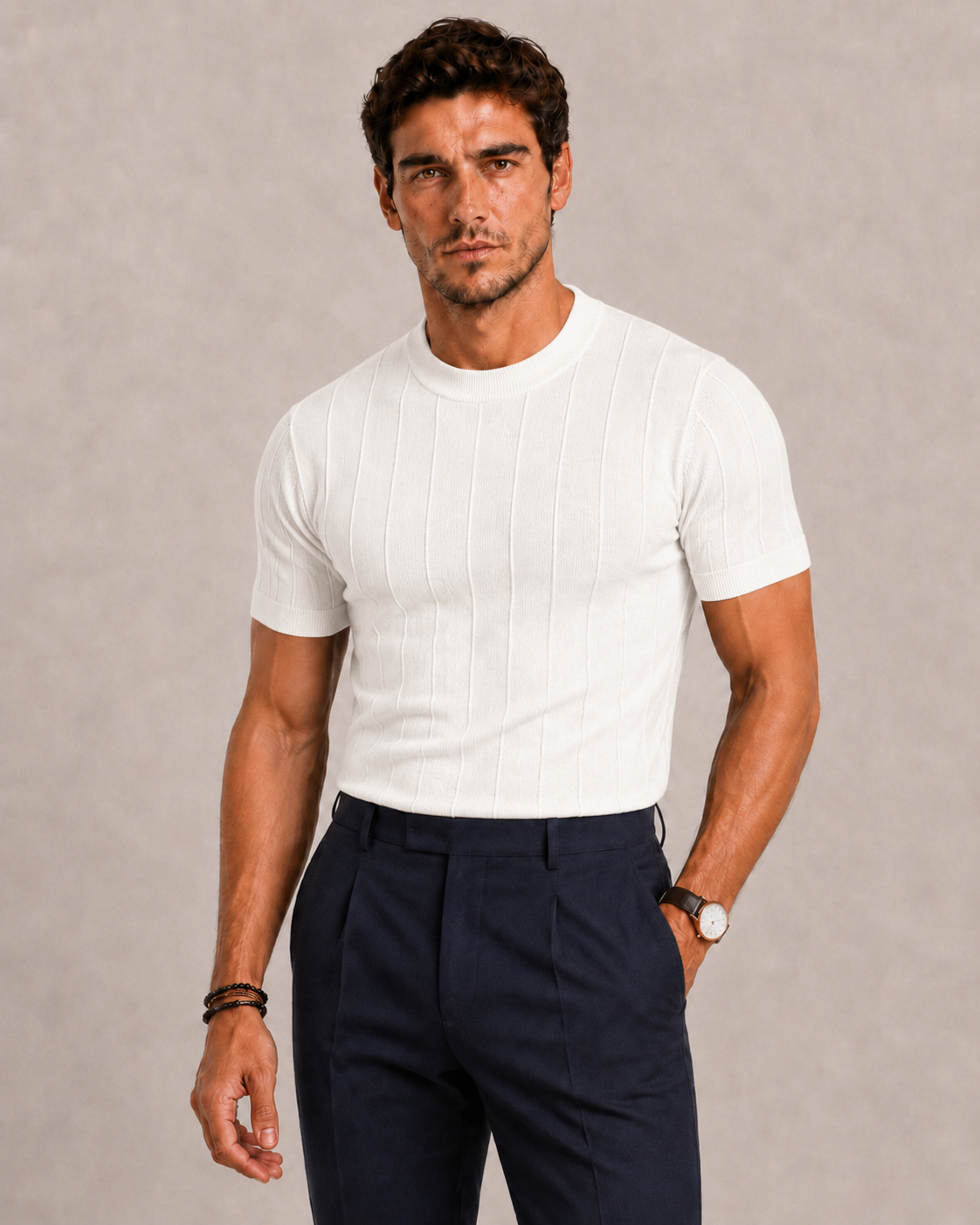 Polo tricoté structure verticale luxe discret confort raffiné homme – Macau