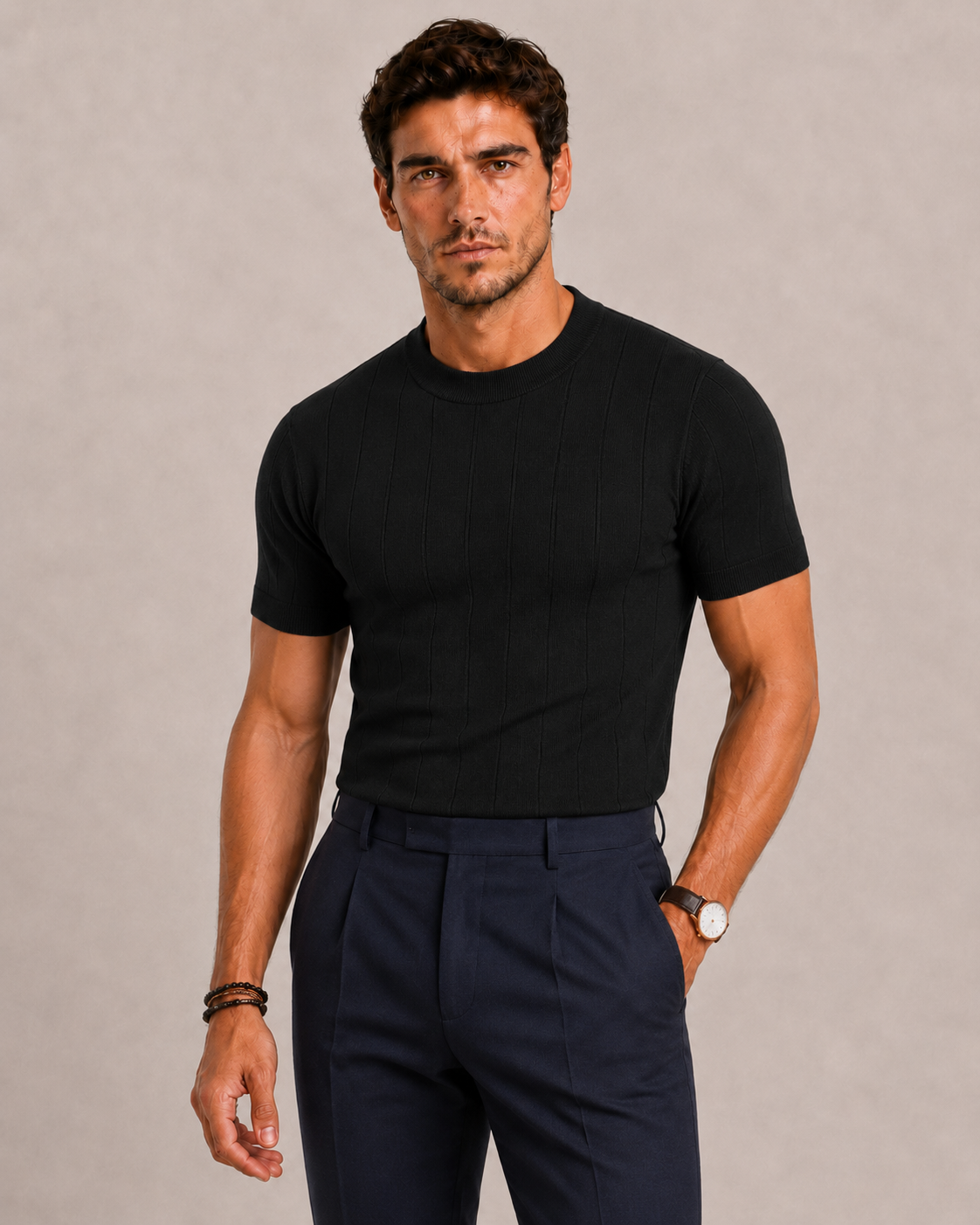 Polo tricoté structure verticale luxe discret confort raffiné homme – Macau