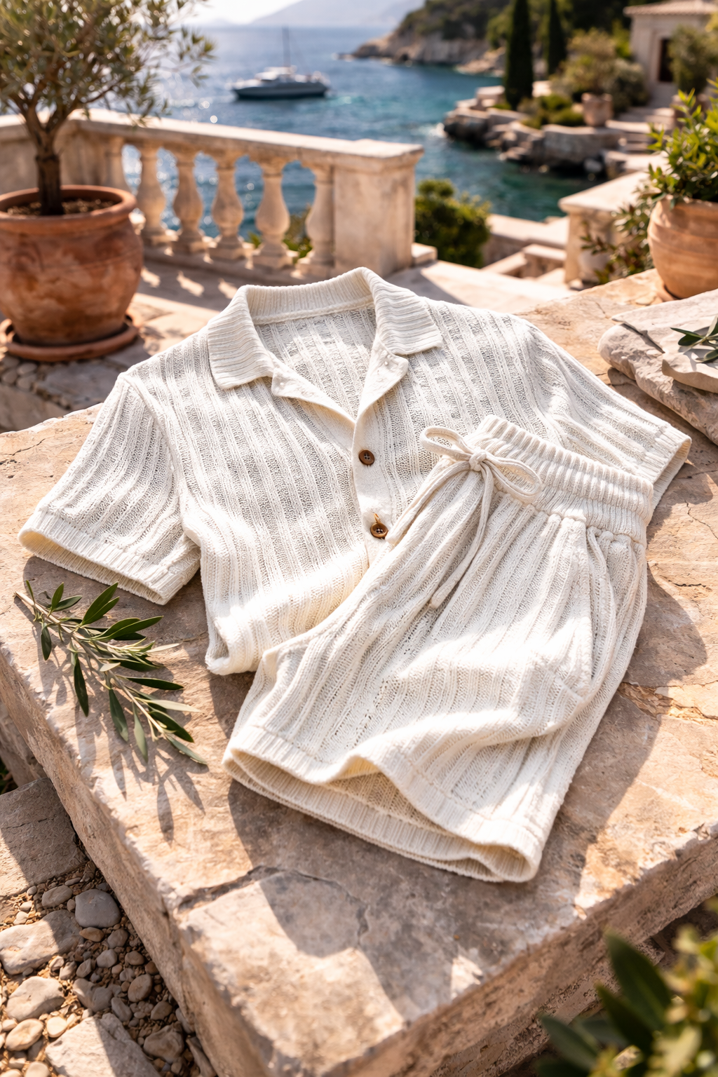 Ensemble chemise et short en maille tricotée coordonné d'été homme – Mont-de-Marsan