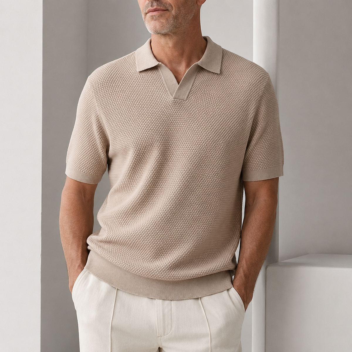 Polo ajusté à texture tissée