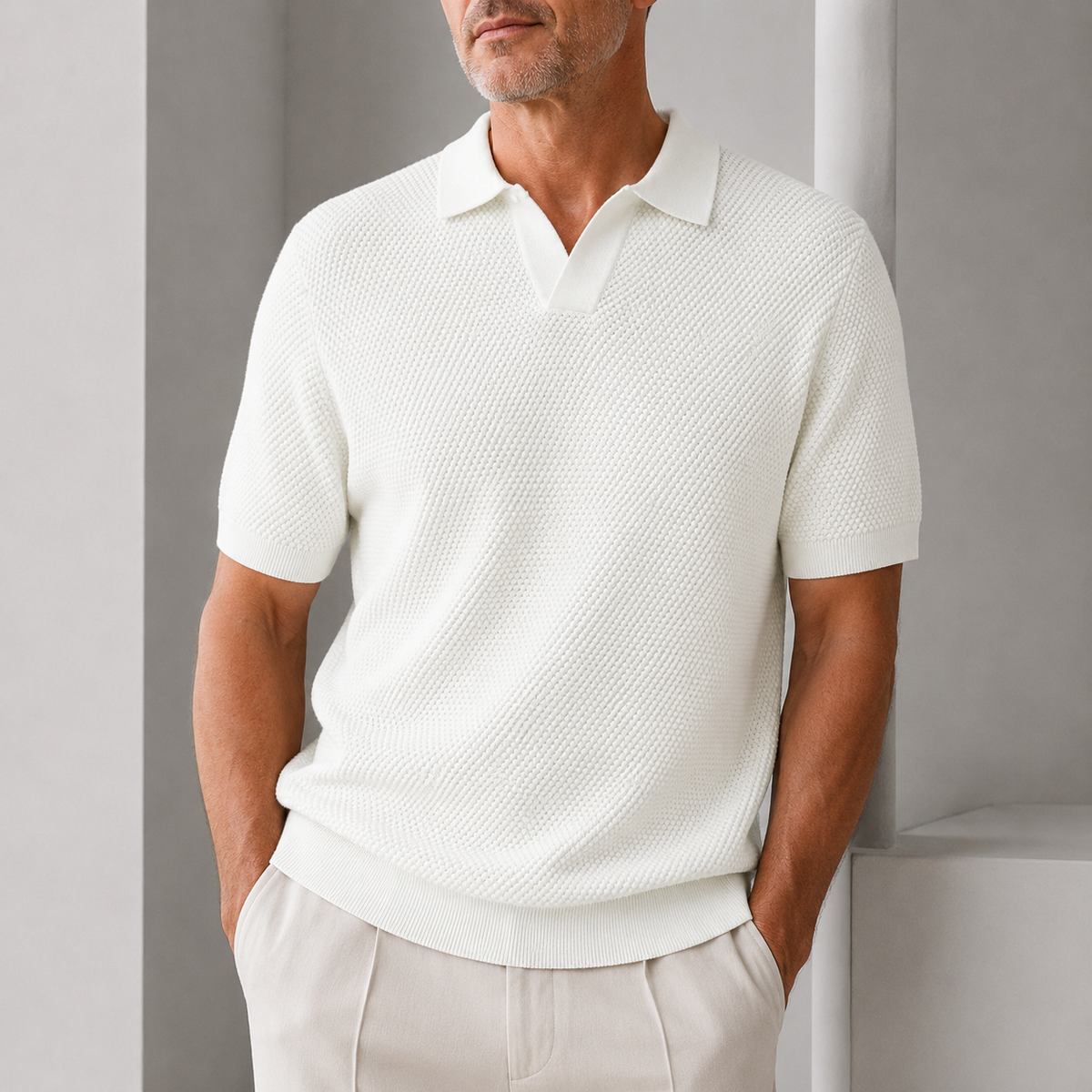 Polo ajusté à texture tissée