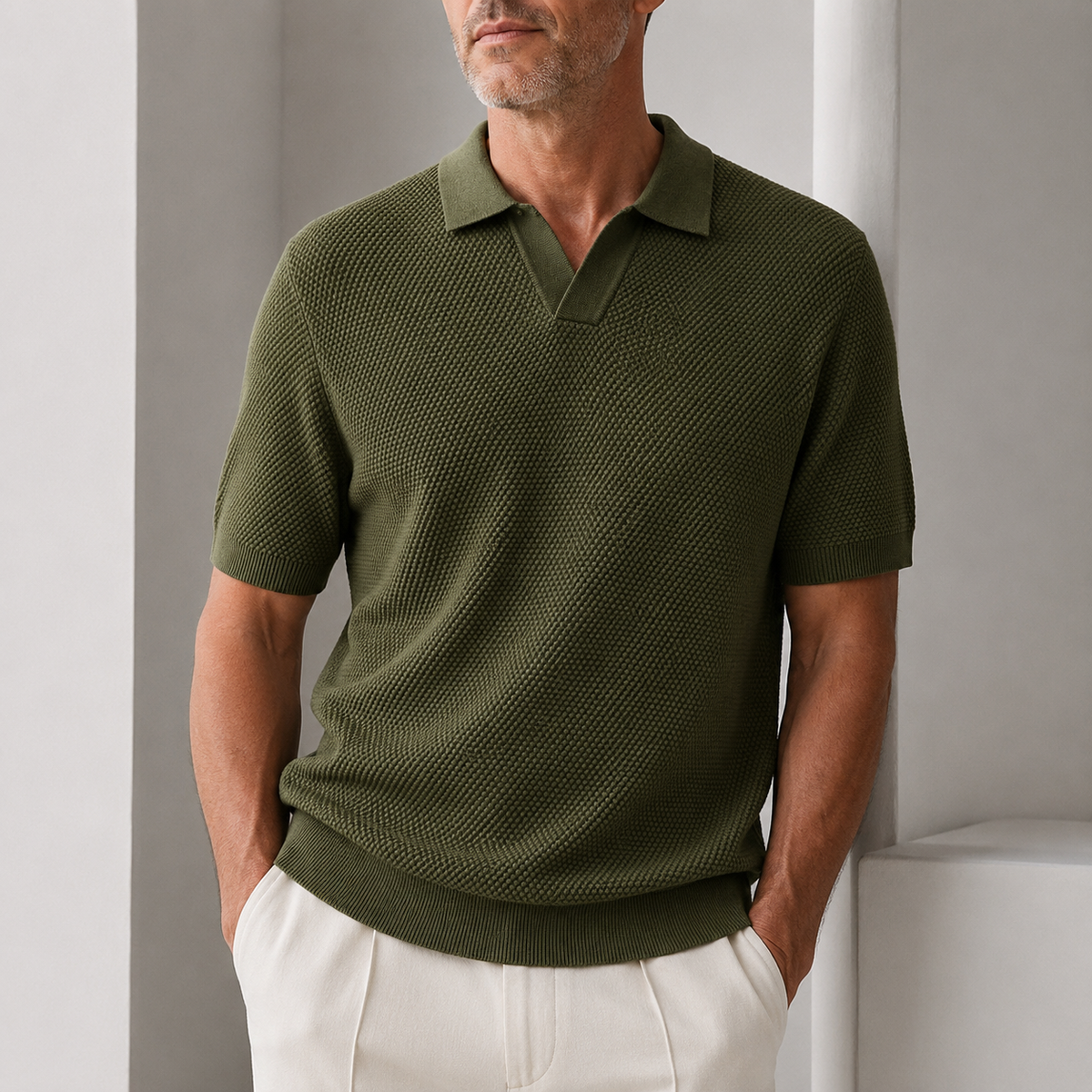 Polo ajusté à texture tissée