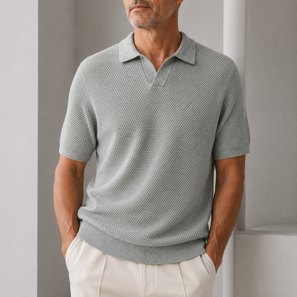 Polo ajusté à texture tissée