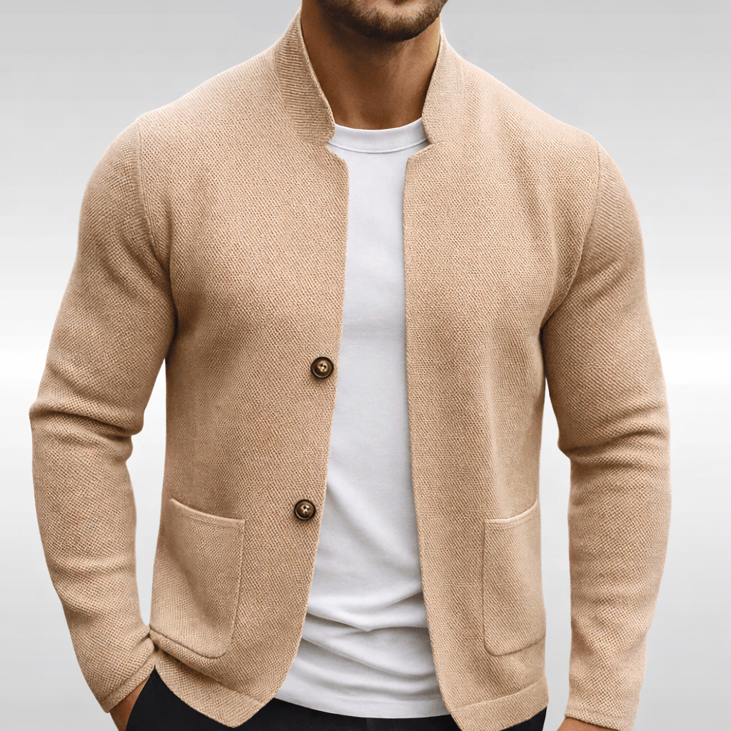 Gilet en maille col mandarin poches plaquées